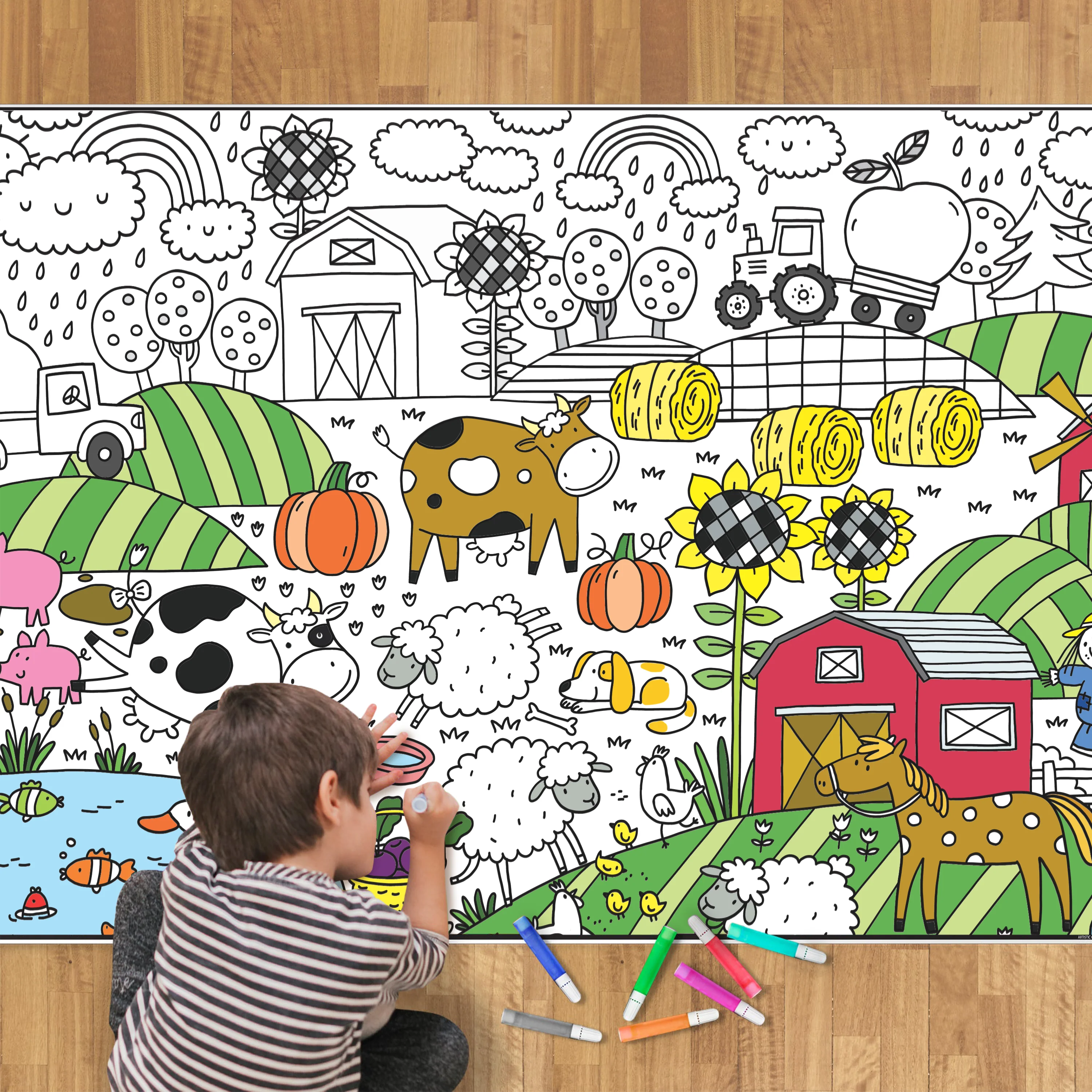 Farm Giant Coloring Poster- Old McDonald Had a Farm Coloring Wall Art, Open Space Design for Stress-Free  Coloring - Image 7