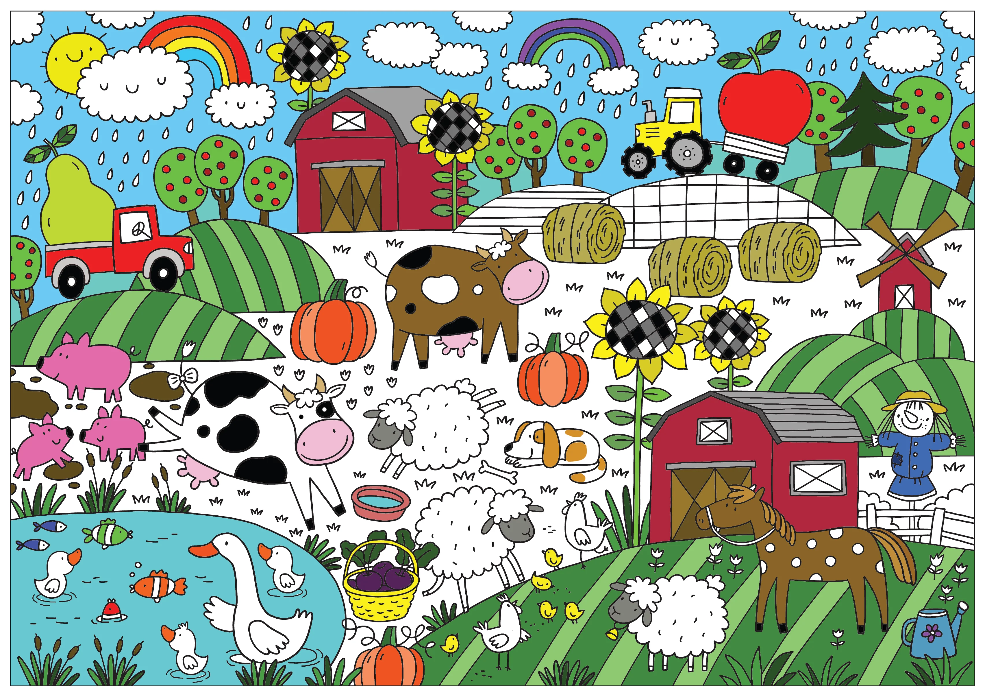 Farm Giant Coloring Poster- Old McDonald Had a Farm Coloring Wall Art, Open Space Design for Stress-Free  Coloring - Image 6