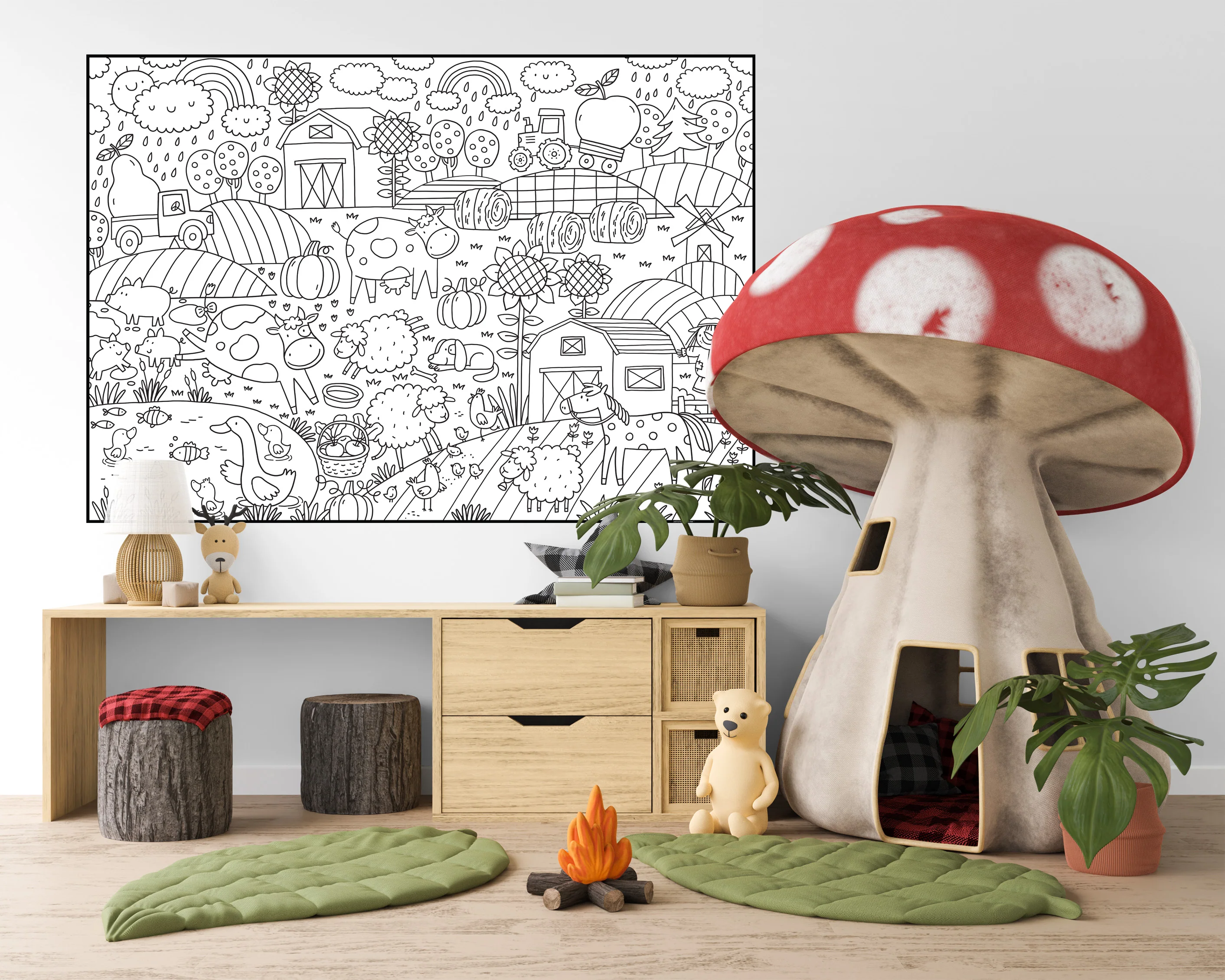 Farm Giant Coloring Poster- Old McDonald Had a Farm Coloring Wall Art, Open Space Design for Stress-Free  Coloring - Image 9