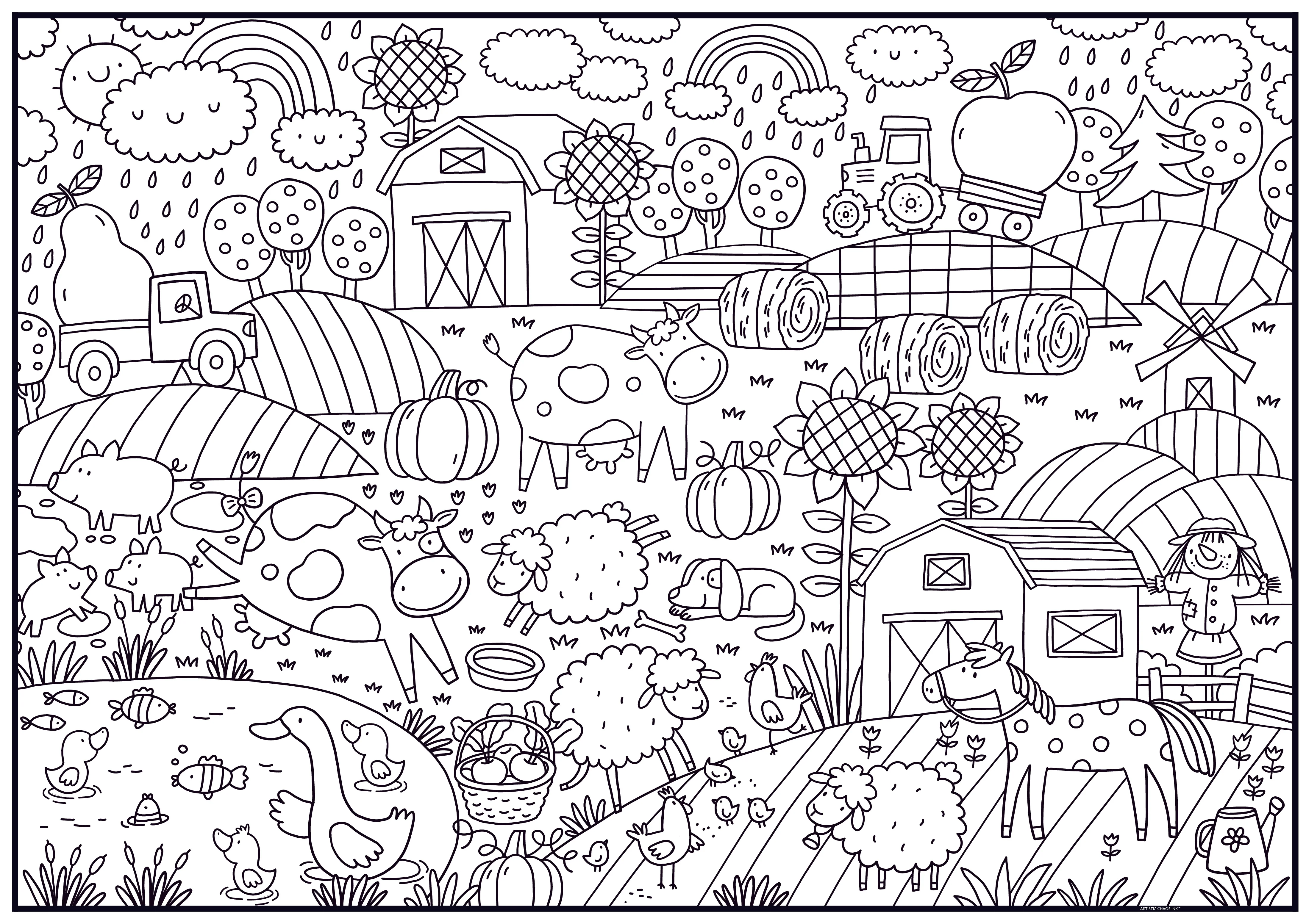 Farm Giant Coloring Poster- Old McDonald Had a Farm Coloring Wall Art, Open Space Design for Stress-Free  Coloring - Image 3